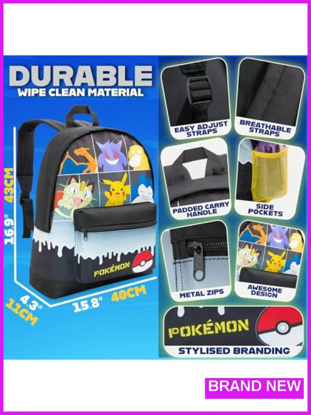 Pokemon Pikachu Anime Backpack for Kids Teens Daypack